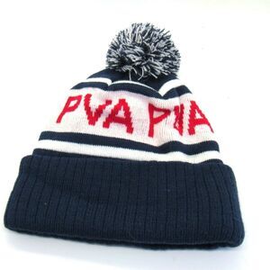 Youth Knit Beanie Hat W/ Pompom PVA Red White Blue Unisex Youth